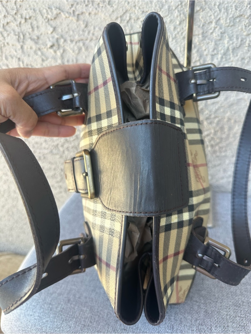 BURBERRY vintage Classic Plaid shoulder/handbag bag with Dark Leather Trim - Picture 4 of 12